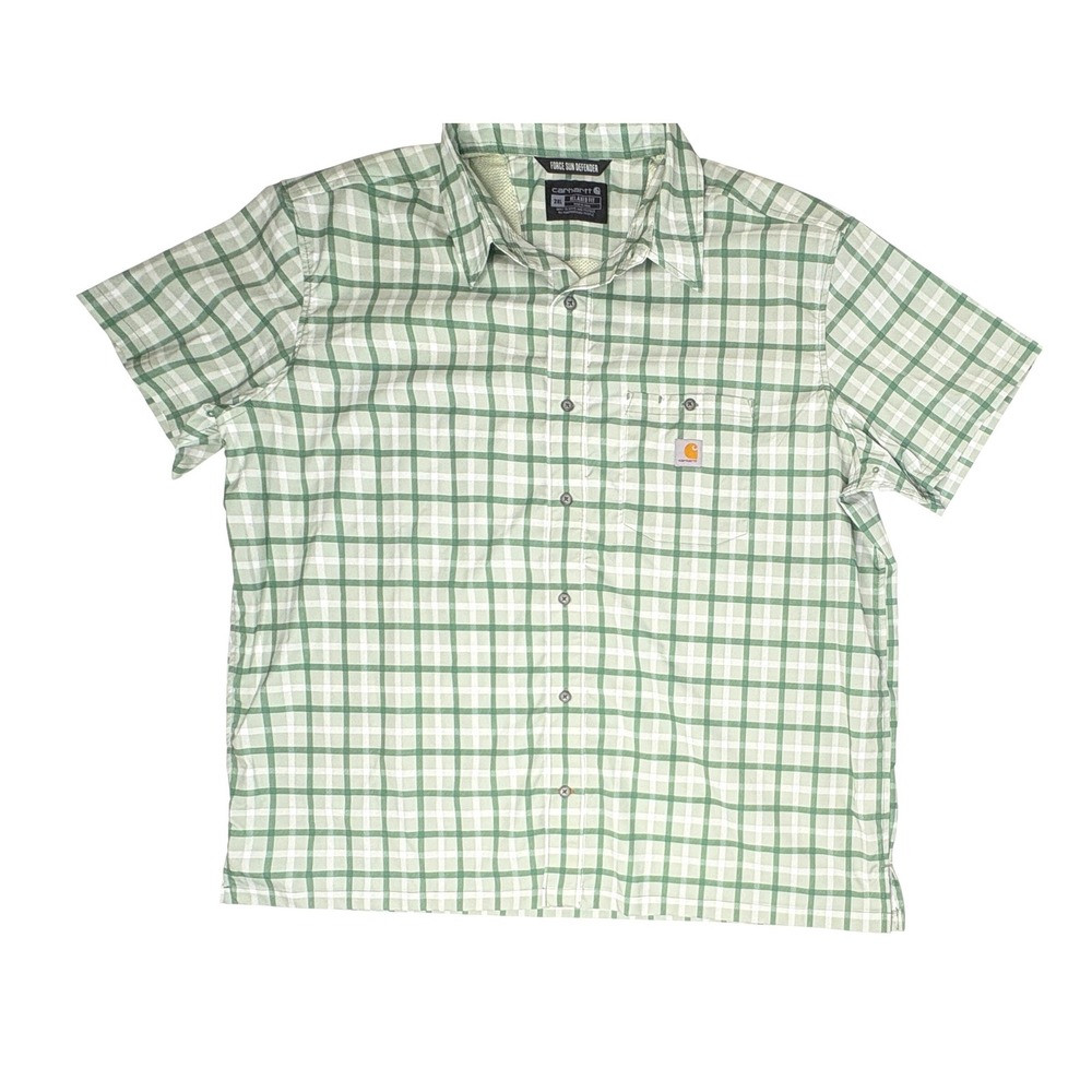 Carhartt 106167 Force Sun Defender Relaxed Fit Green Plaid Button Up Shirt 2XL